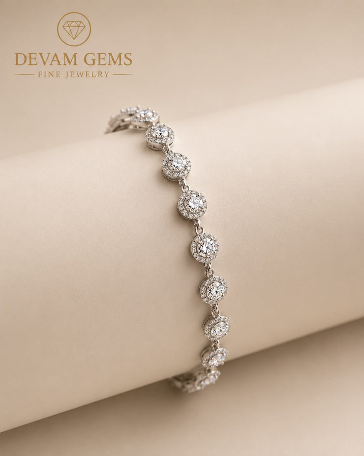 Round Halo Diamond Tennis Bracelet