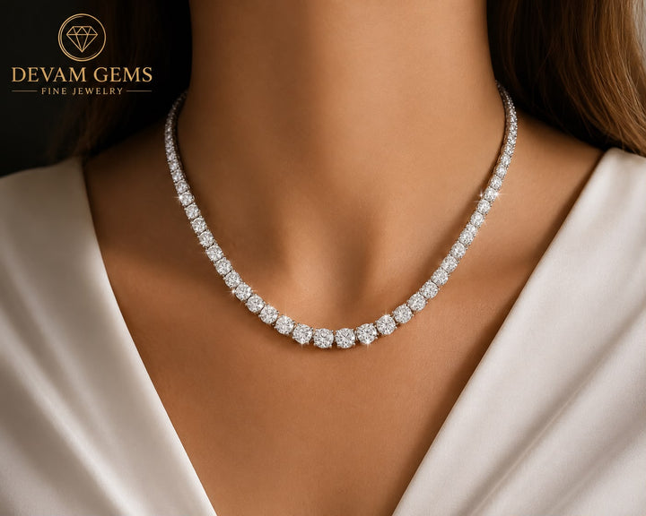 Round Brilliant Diamond Tennis Necklace