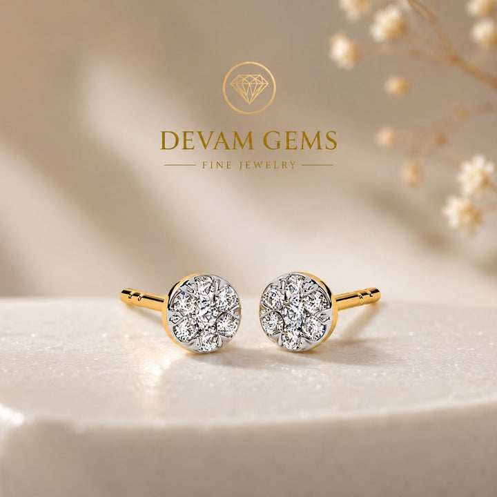 Round Diamond Floral Cluster Stud Earrings | Luxury Fine Jewelry for Women
