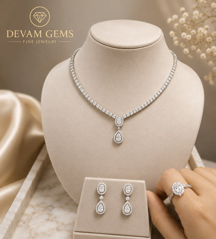 Luxury Diamond Bridal Jewelry Set | Necklace, Earrings & Ring |
