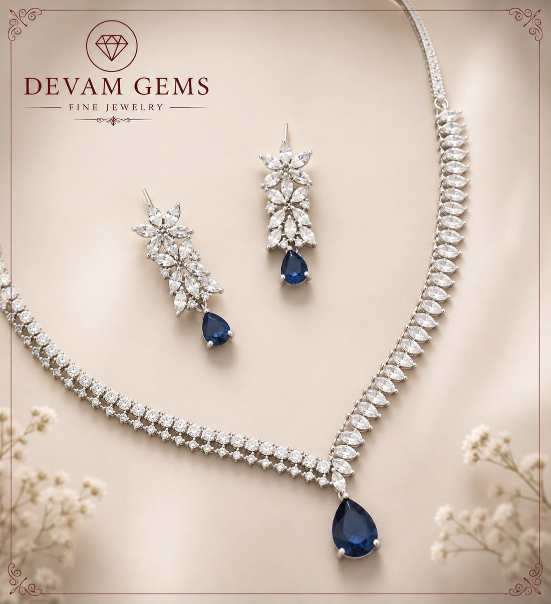 Royal Sapphire Elegance Necklace & Earrings Set