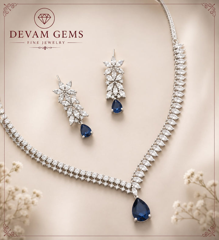 Royal Sapphire Elegance Necklace & Earrings Set