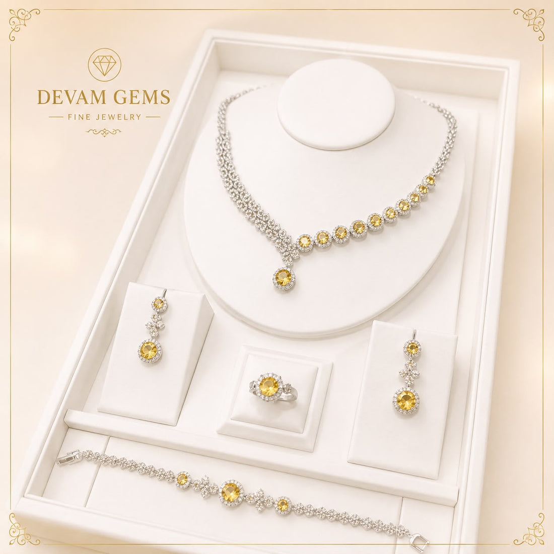 Radiant Yellow Stone Jewelry Set | Premium Necklace, Earrings, Ring & Bracelet