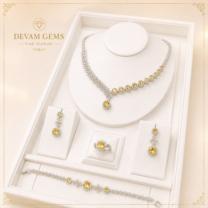 Radiant Yellow Stone Jewelry Set | Premium Necklace, Earrings, Ring & Bracelet