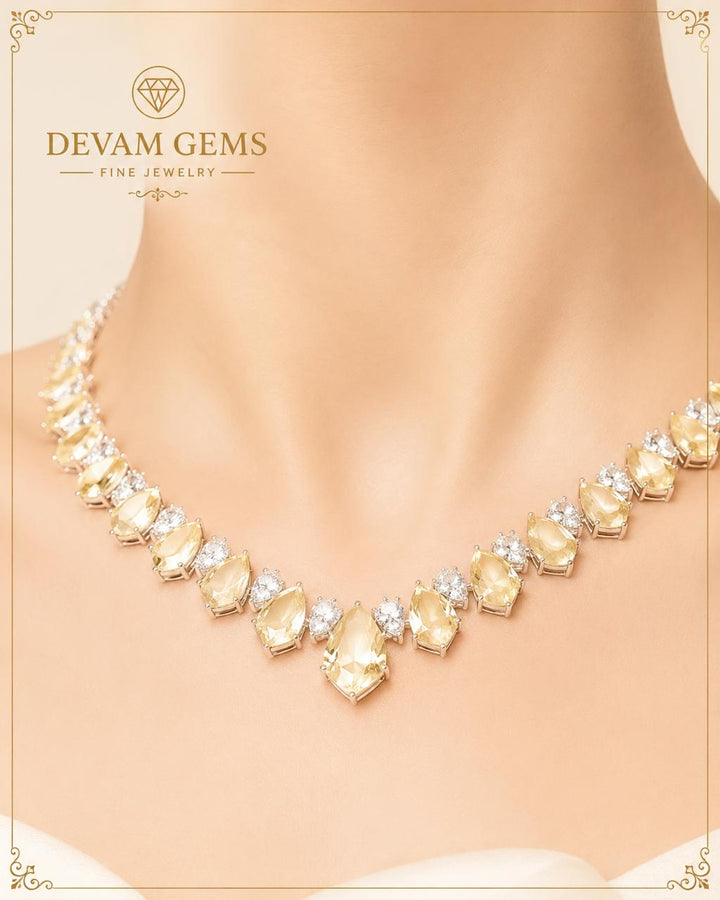 Radiant Elegance Citrine & Diamond Necklace | Devam Gems