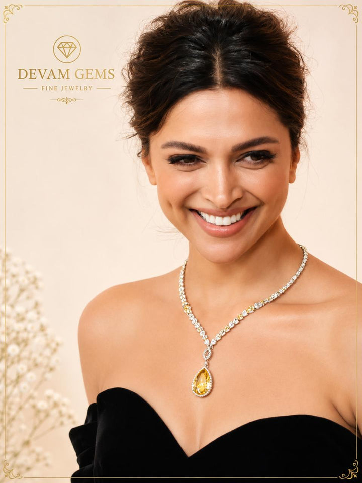Royal Citrine Teardrop Statement Necklace in Sterling Silver