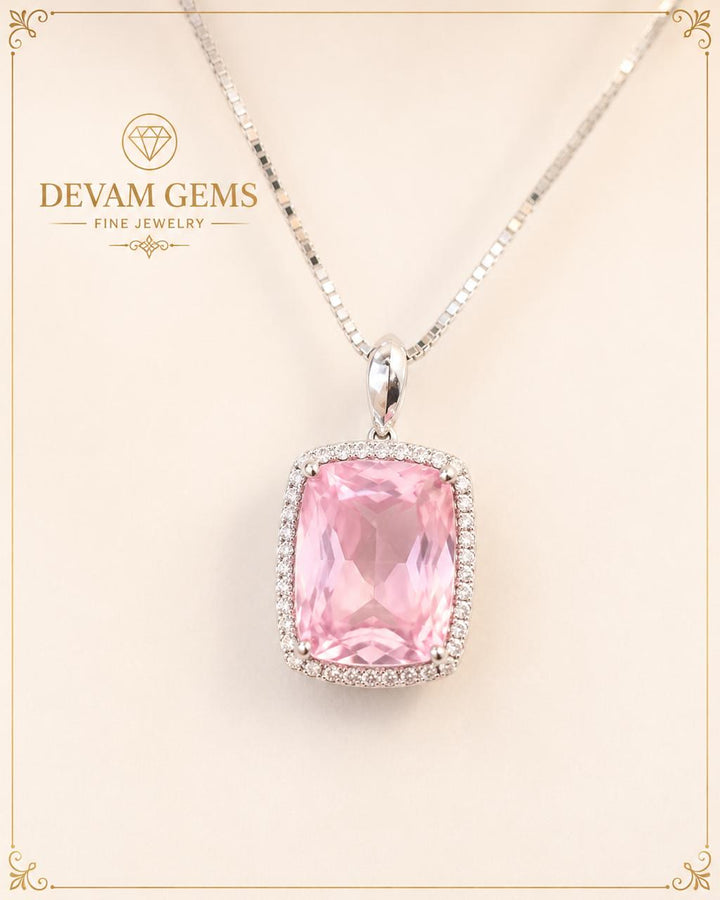 Radiant Pink Cushion-Cut Gemstone Pendant in Sterling Silver