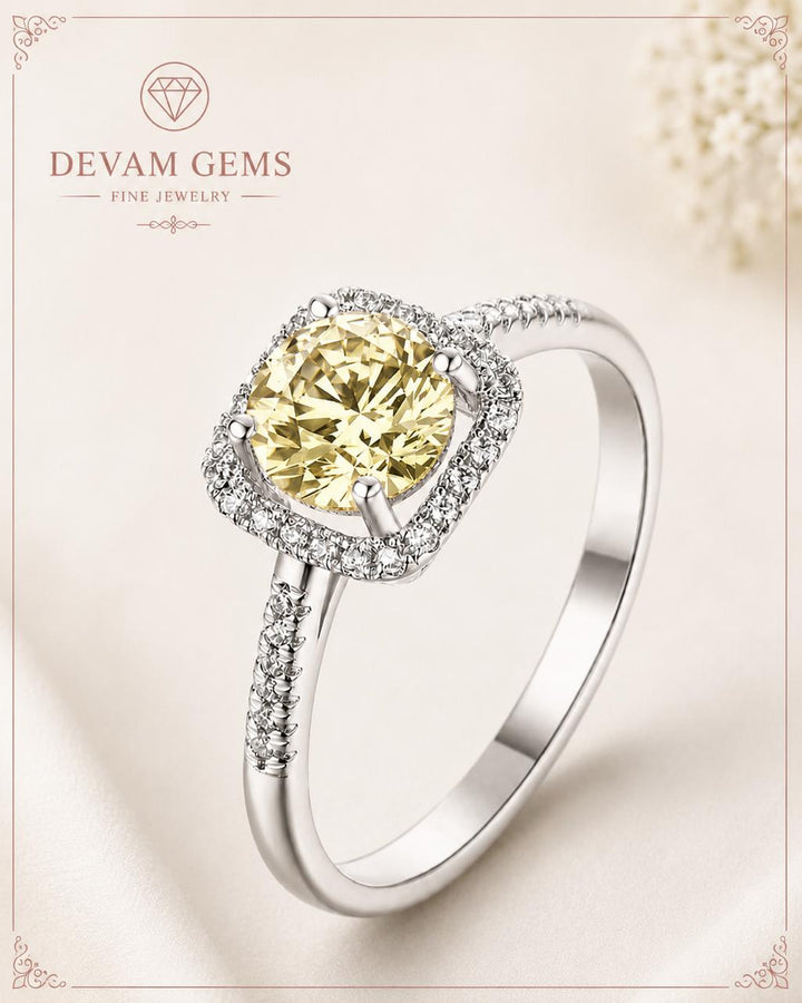 Radiant Yellow Halo Solitaire Ring