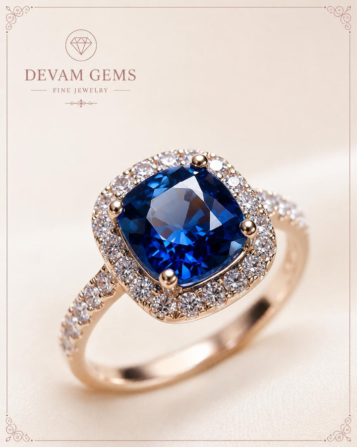 Royal Blue Halo Statement Ring