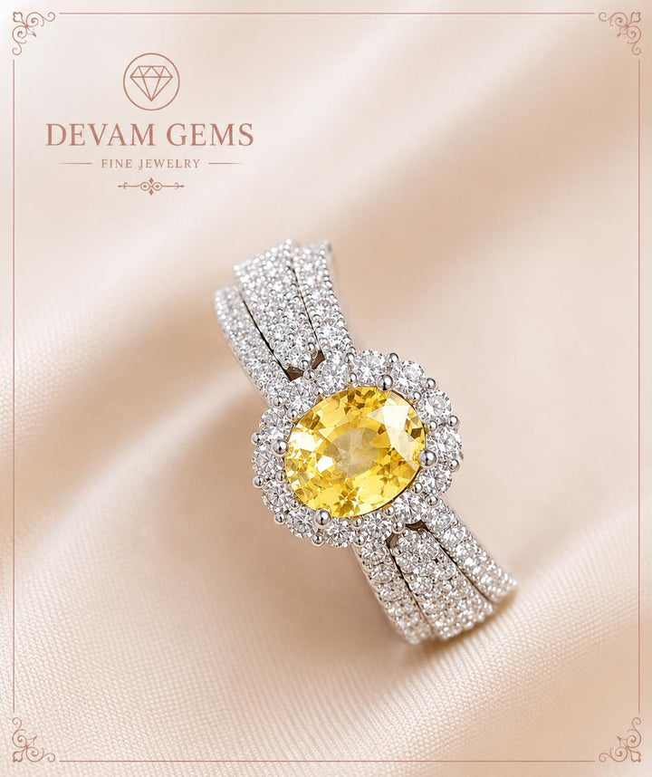 Radiant Yellow Halo Gemstone Ring