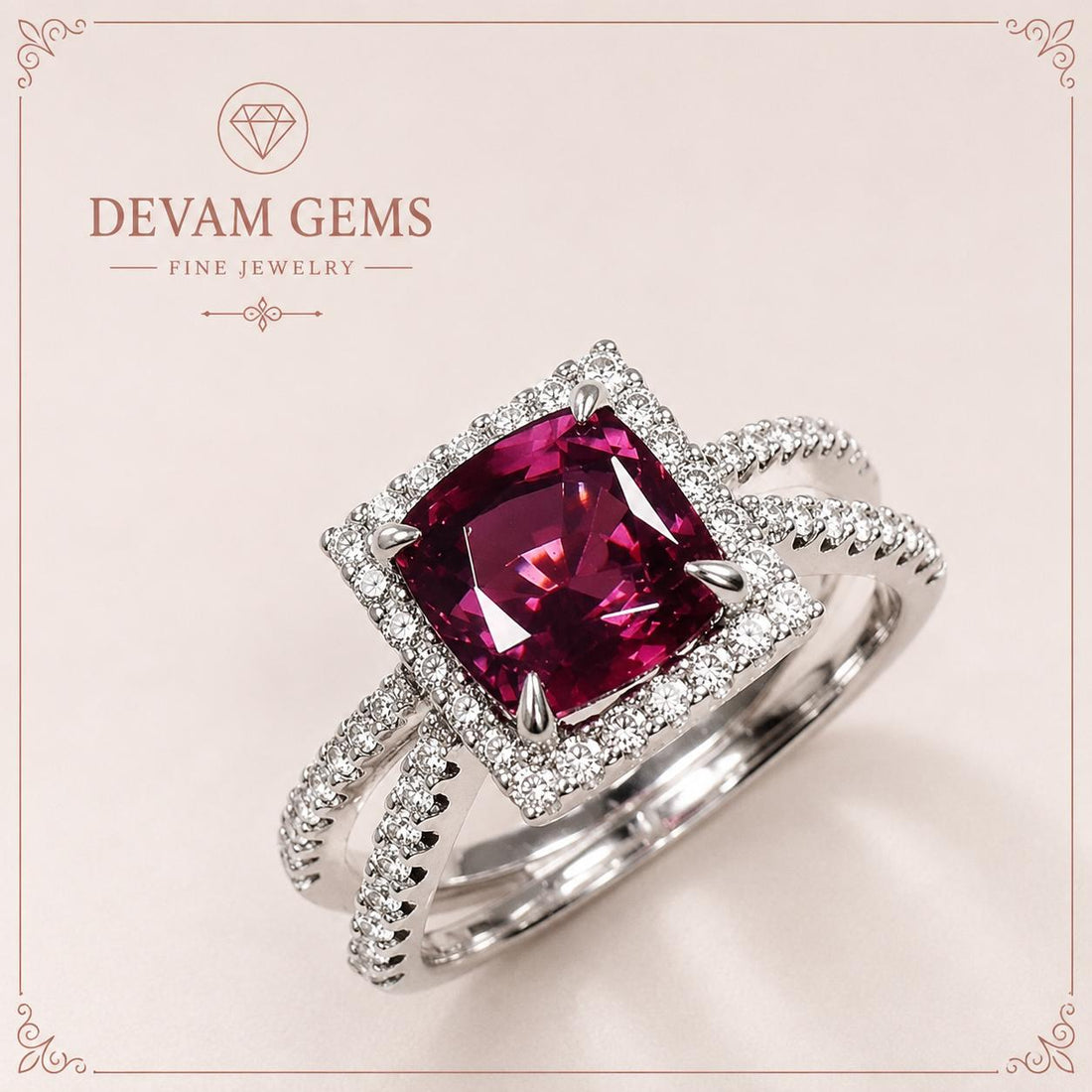Royal Ruby Cushion-Cut Halo Ring