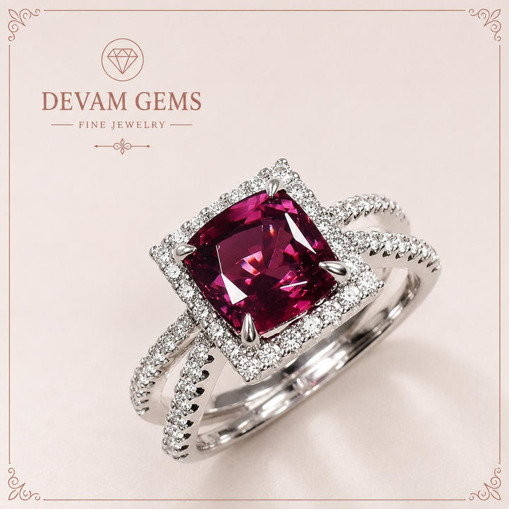 Royal Ruby Cushion-Cut Halo Ring