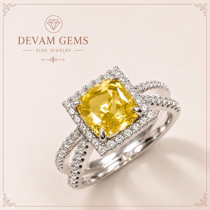 Radiant Yellow Cushion-Cut Halo Ring