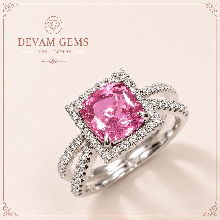 Blush Pink Cushion-Cut Halo Ring