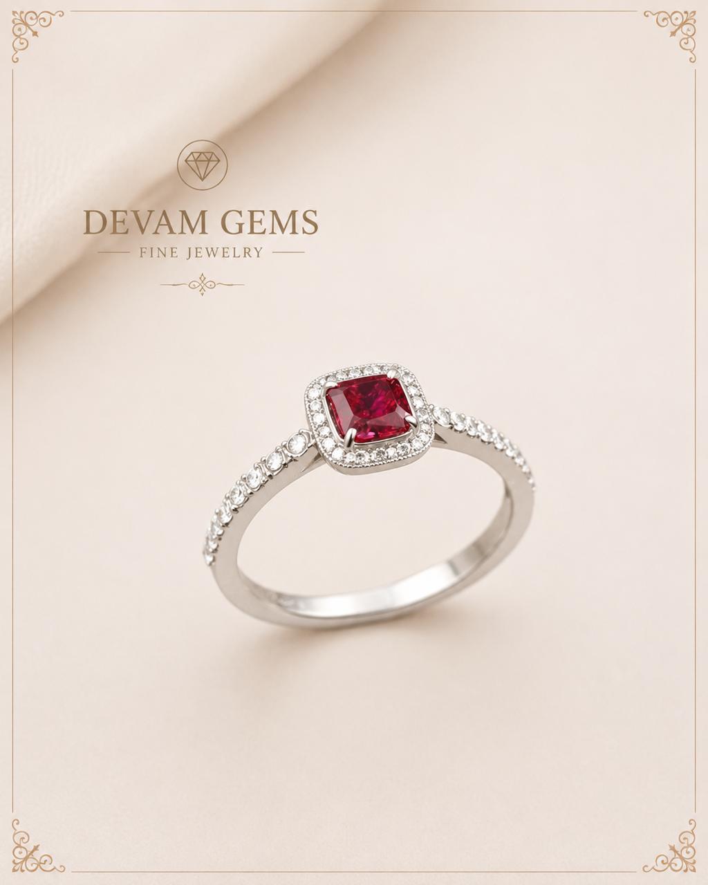 Radiant Ruby Halo Ring – Timeless Elegance in Every Sparkle