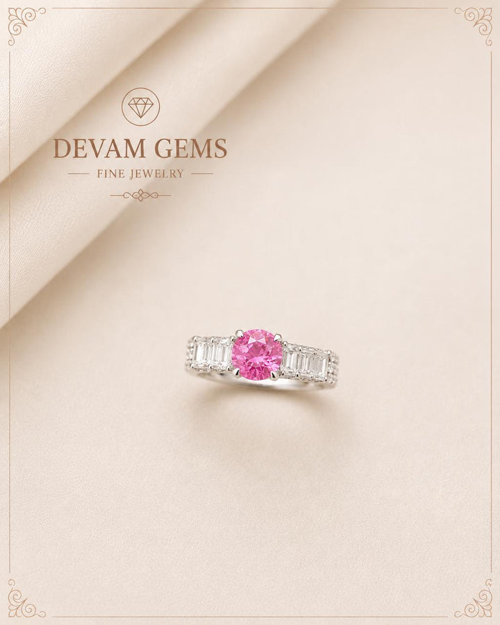 Pink Sapphire Three-Stone Ring – Modern Elegance with Timeless Sparkle