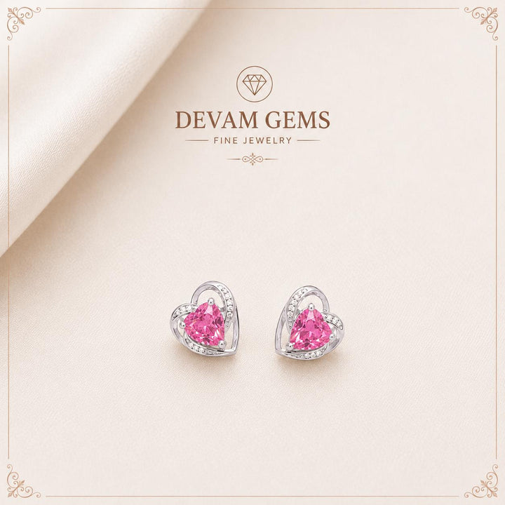 Romantic Heart Pink lab grown daimond Stud Earrings