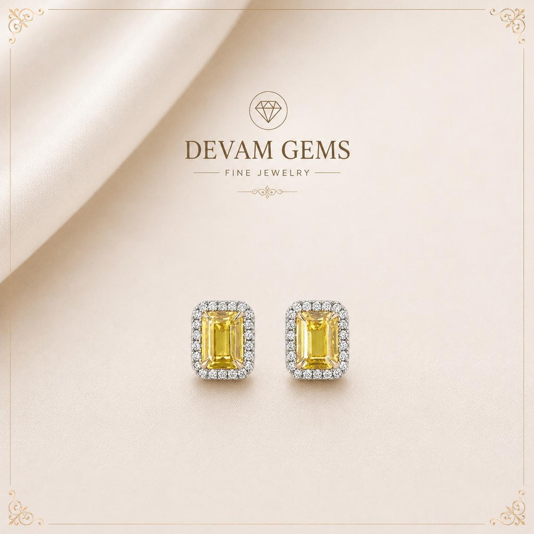 Radiant Yellow Emerald-Cut lab grown daimond Earrings