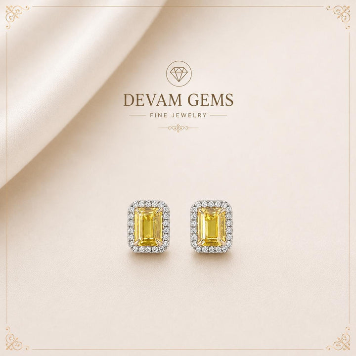 Radiant Yellow Emerald-Cut lab grown daimond Earrings