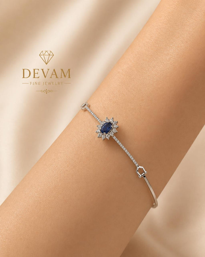 Royal Sapphire Halo Bangle Bracelet