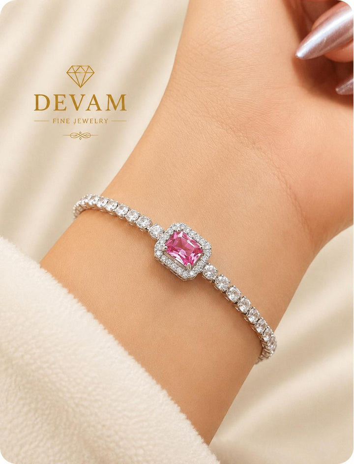 Radiant Pink Halo Tennis Bracelet