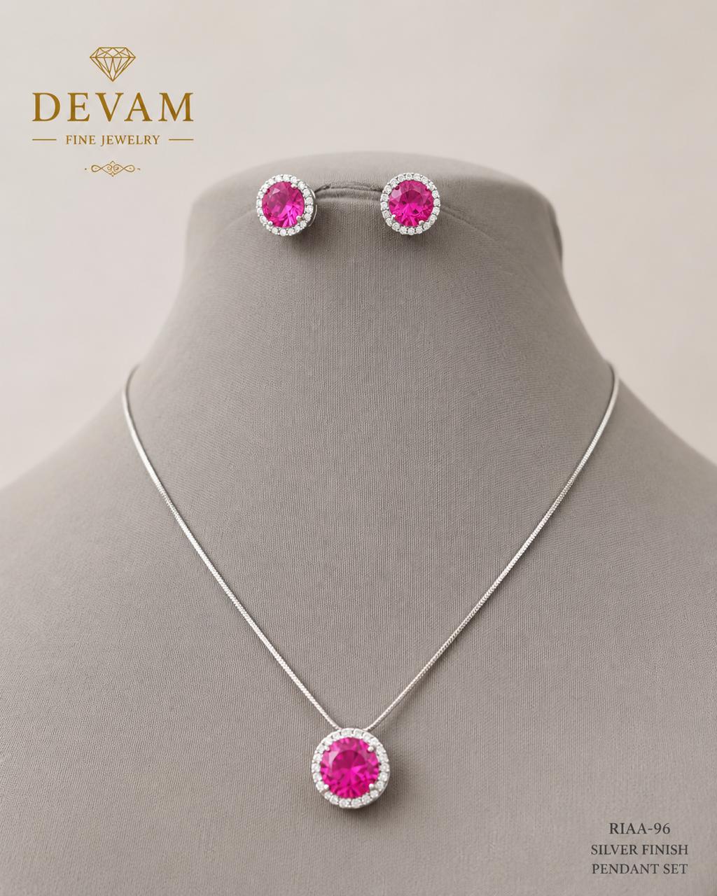 Pink Round Halo Pendant Set