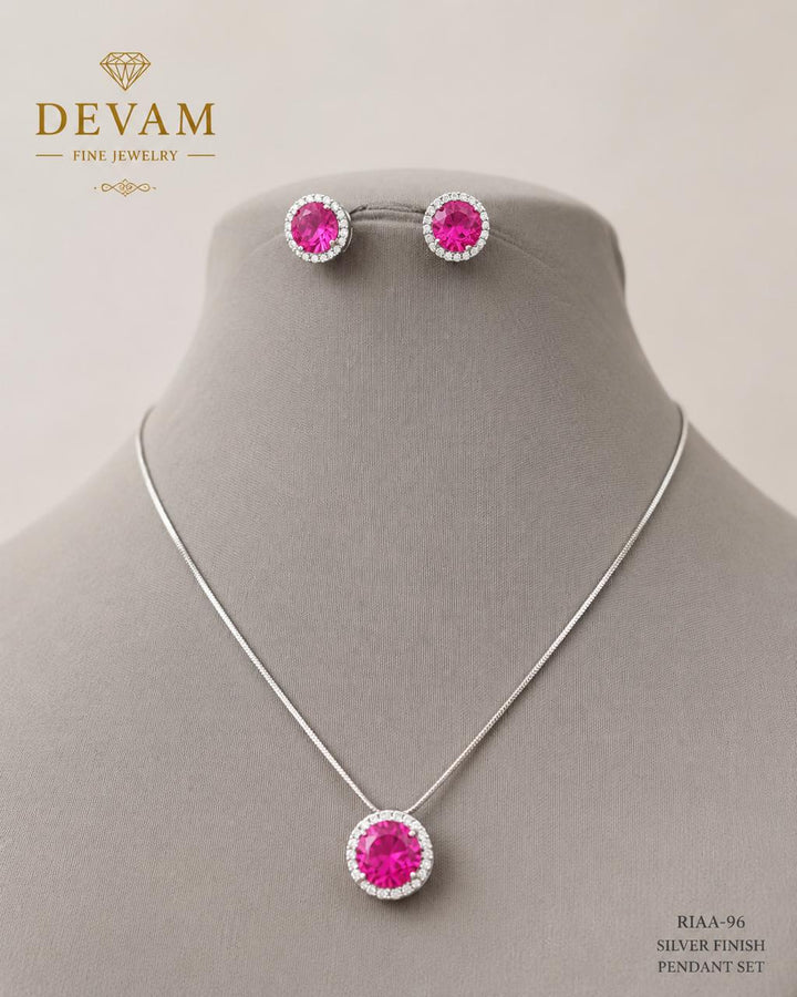 Pink Round Halo Pendant Set