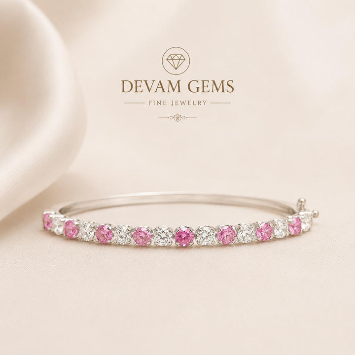 Pink Sapphire & Diamond Bangle Bracelet