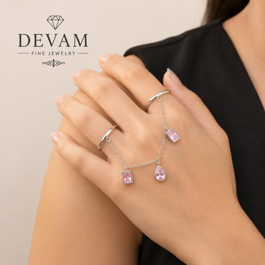 Blush Charm Double Ring Hand Chain