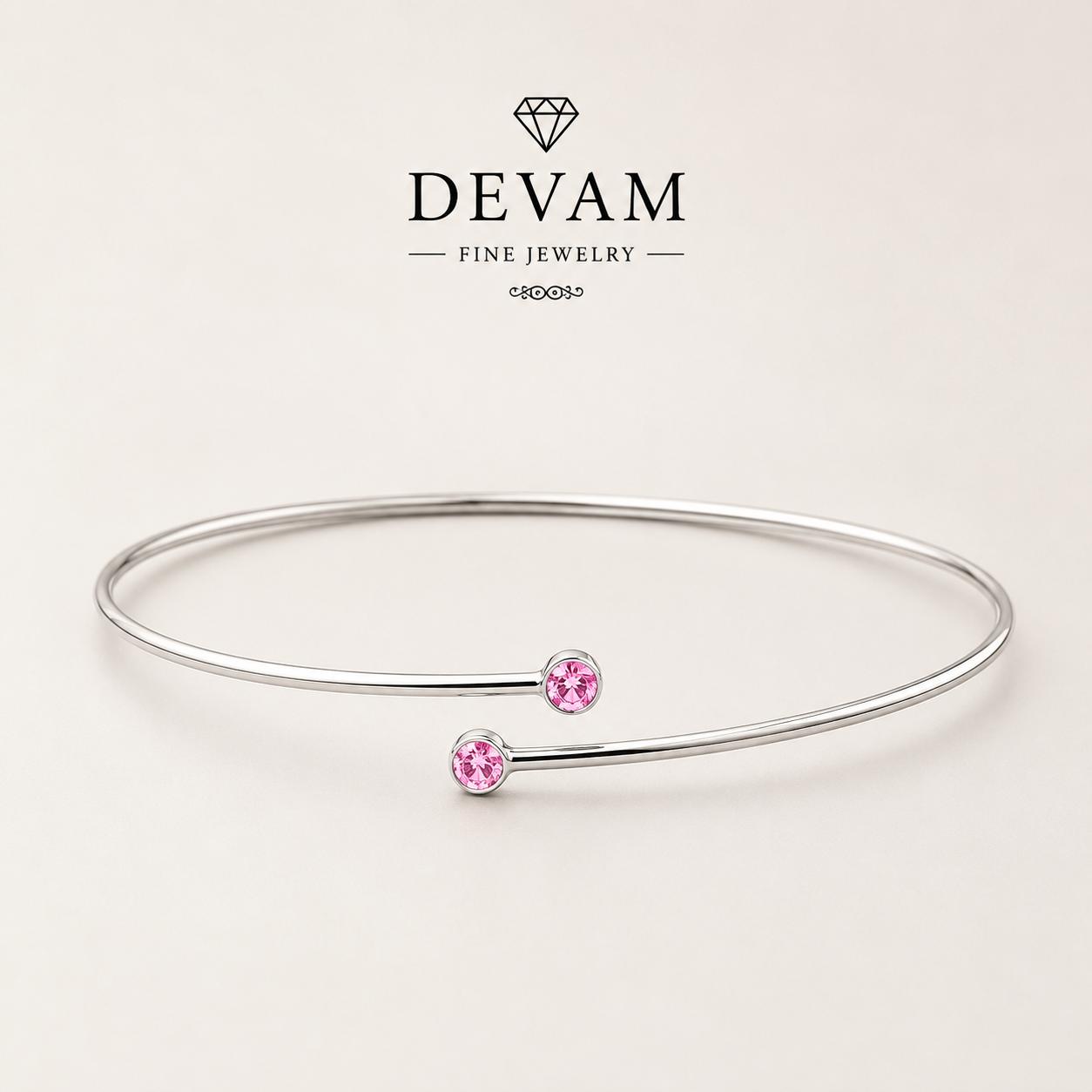 Minimalist Pink Crystal Open Cuff Bangle