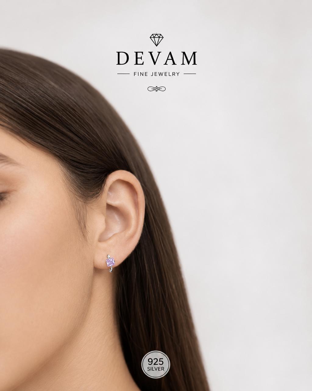 Pink Princess-Cut Huggie Hoop Earrings