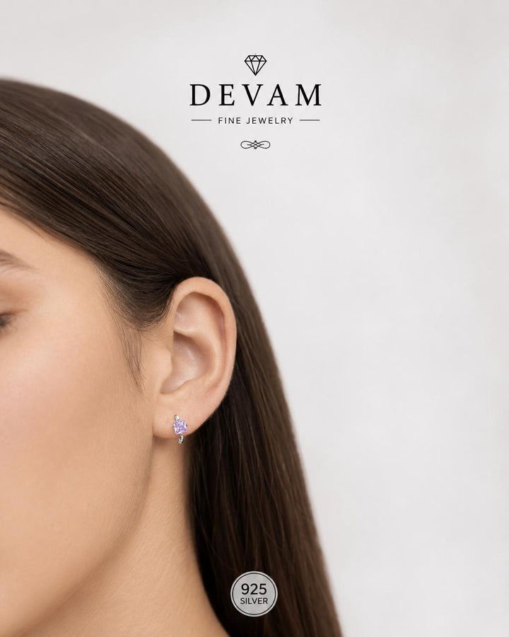 Pink Princess-Cut Huggie Hoop Earrings