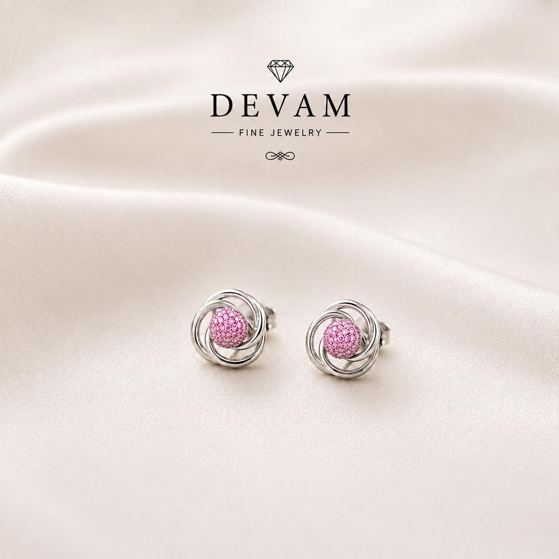 Pink Crystal Knot Stud Earrings for Women