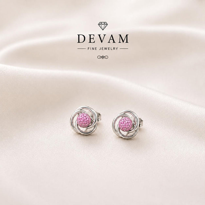 Pink Crystal Knot Stud Earrings for Women