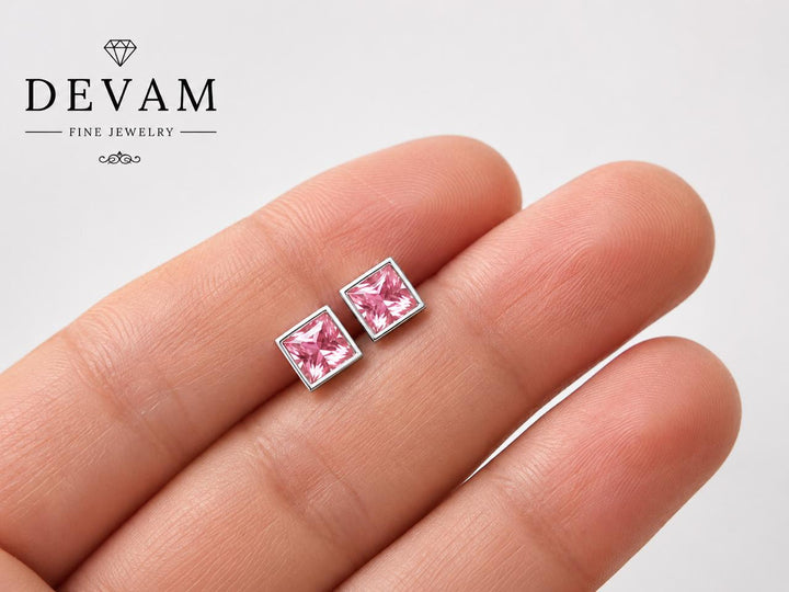 Square Bezel Set Minimalist Earrings