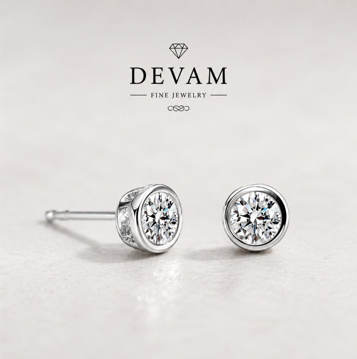 Bezel Set Minimalist Solitaire Earrings