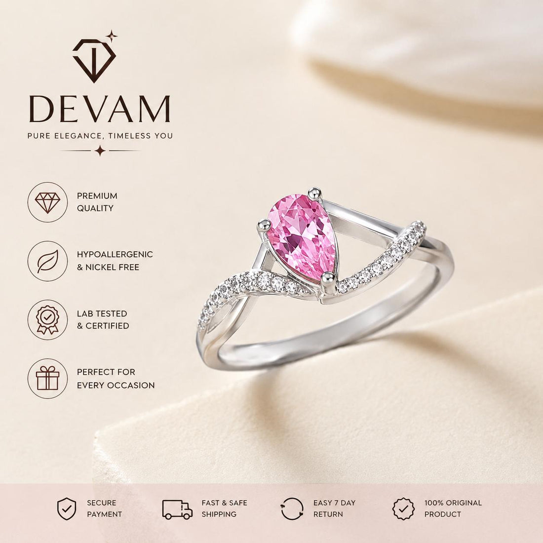 | Teardrop Solitaire Adjustable Ring | Elegant Promise Ring