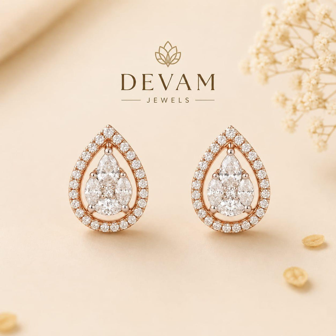 Floral Crystal Design Rose Gold Party Wear