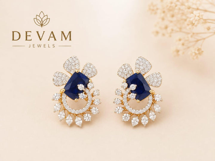 Elegant Blue Stone Floral Drop Earrings for Women