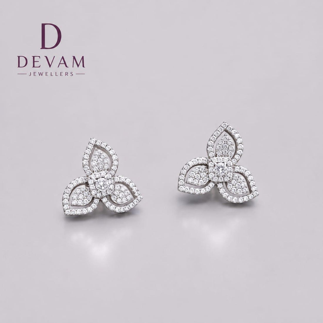 Sparkling Triple Petal Design Party Wear Earrings