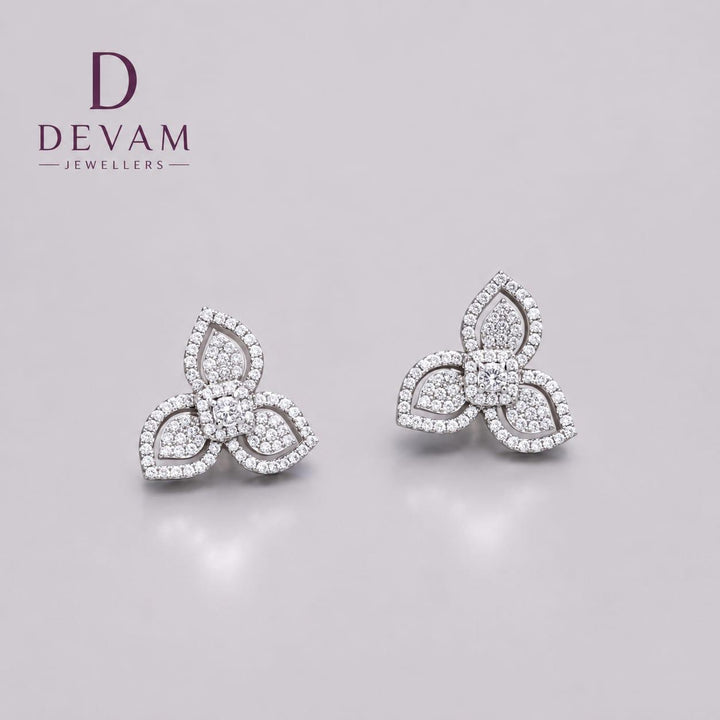 Sparkling Triple Petal Design Party Wear Earrings