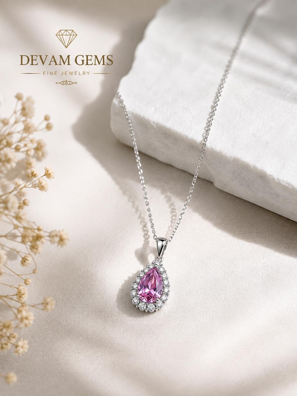 Pink Teardrop Crystal Pendant Necklace