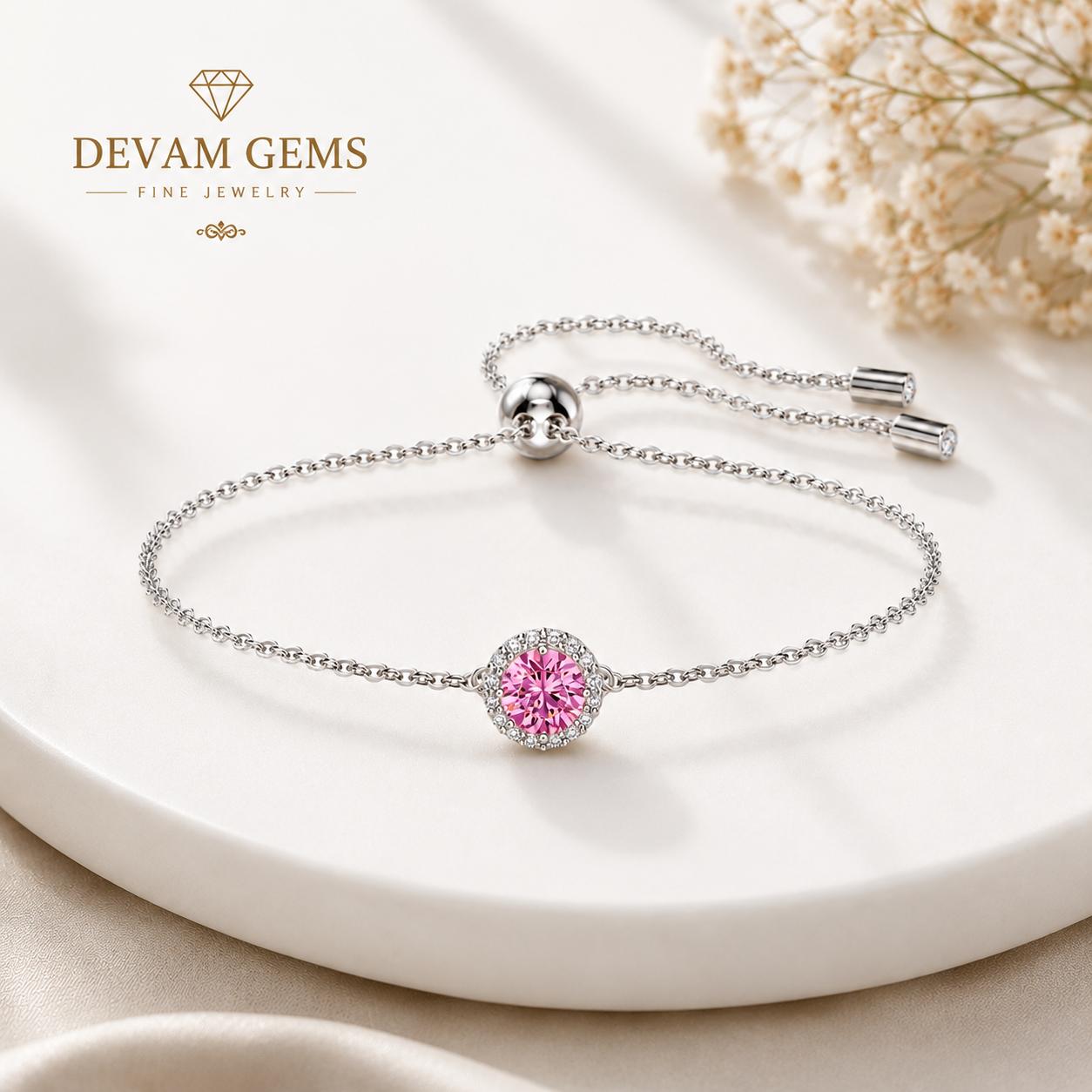 Elegant Pink Round Crystal Adjustable Bracelet