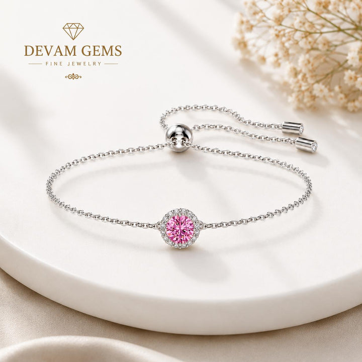 Elegant Pink Round Crystal Adjustable Bracelet