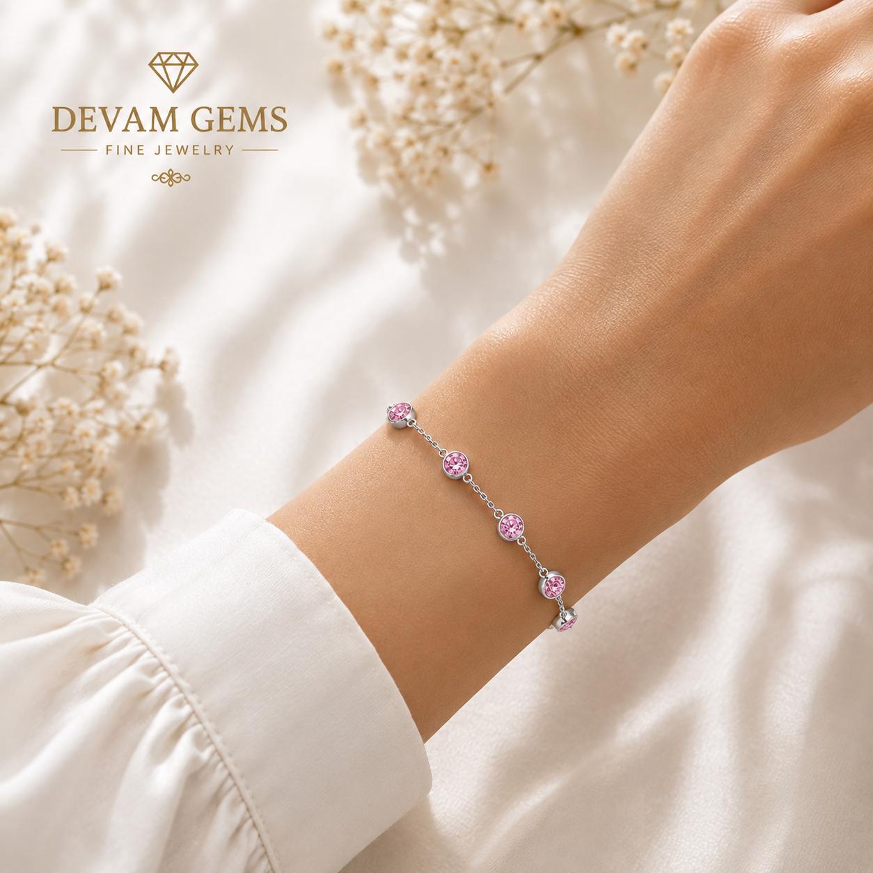 Elegant Pink Crystal Beaded Chain Bracelet