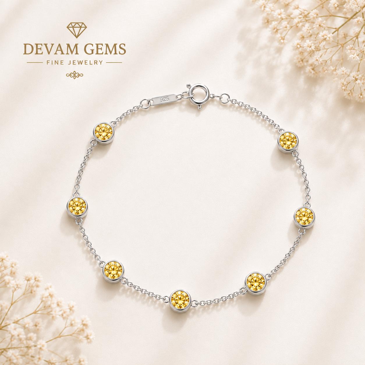 Elegant Yellow Crystal Beaded Chain Bracelet
