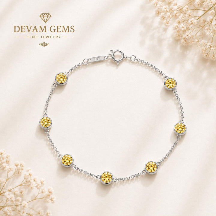 Elegant Yellow Crystal Beaded Chain Bracelet