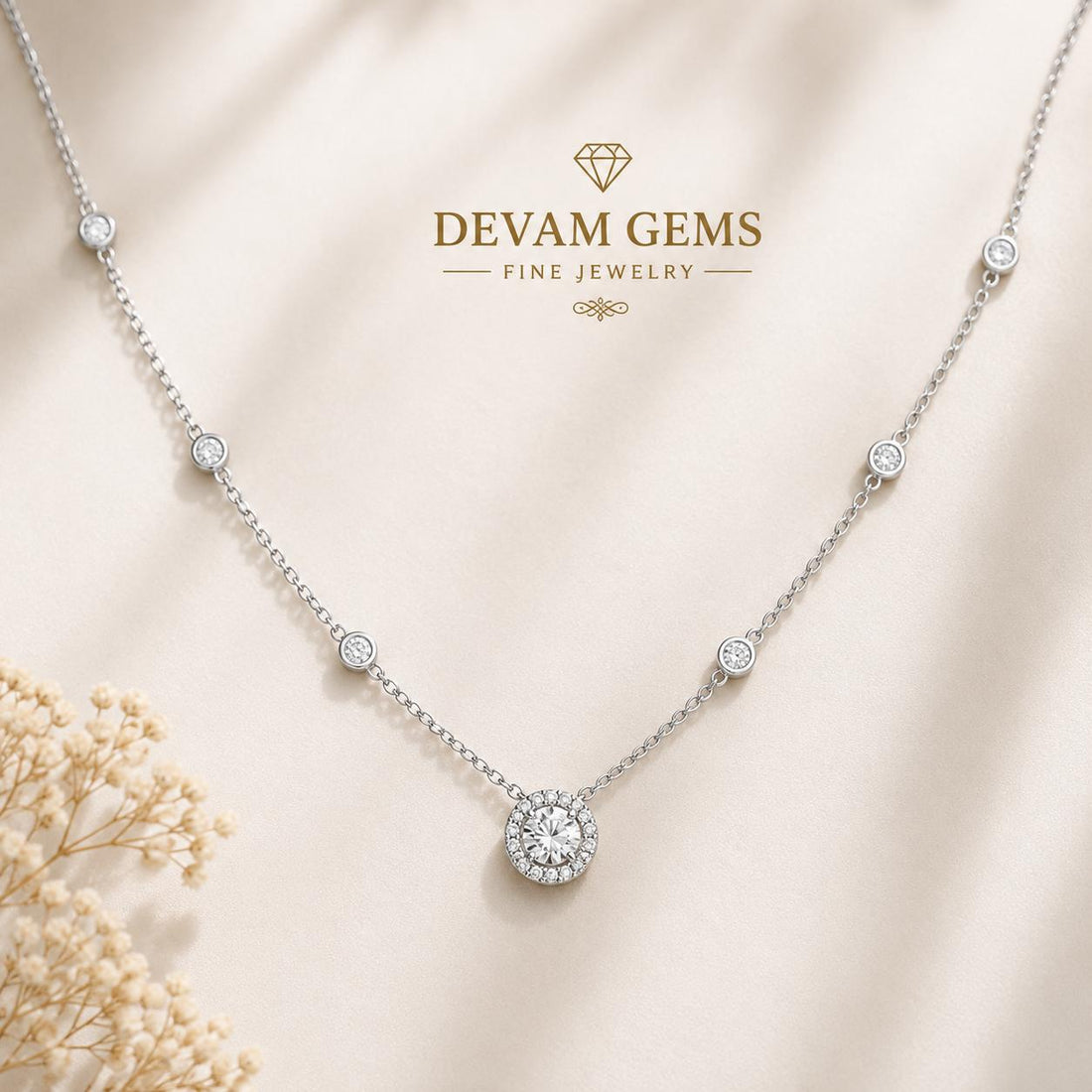 Elegant Silver Round Crystal Pendant Necklace