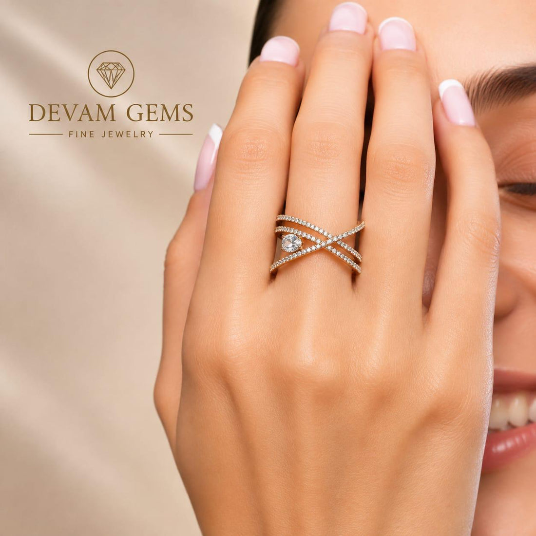 Elegant Criss Cross Crystal Ring for Women