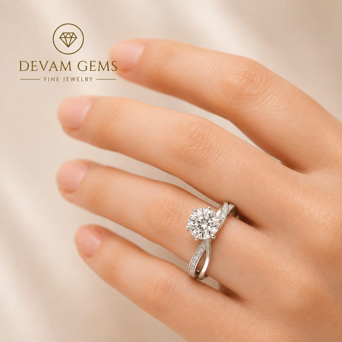Elegant Round Cut Solitaire Ring with Twisted Sparkling Band